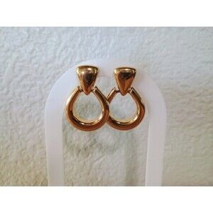Vintage Monet Marked Gold Tone Earrings Dangle Hoop Earrings For Pierced Ears